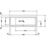 Duravit Rechteck-Badewanne VERO 1700x700mm, 1 Rückenschräge links weiß