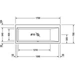 Duravit Rechteck-Badewanne VERO 1700x700mm, 1 Rückenschräge rechts weiß