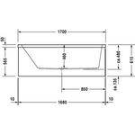 Duravit Rechteck-Badewanne VERO 1700x750mm, 1 Rückenschräge links weiß