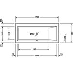 Duravit Rechteck-Badewanne VERO 1700x750mm, 1 Rückenschräge rechts weiß