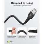 USB-C™ auf USB-A Supersoftes Textilkabel mit Metallsteckern, 2 m, schwarz, 2m- VPE: 1