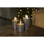3er-Set LED-Echtwachs-Kerzen im Glas, grau-transparent- VPE: 1