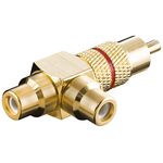 Cinch-Y-Adapter, Stecker zu 2x Buchse, Goldausführung, rot, Rot- VPE: 1