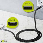 Micro-USB-auf-USB-A-Textilkabel mit Metallsteckern (spacegrau/silber), 0,5 m, 0.5m- VPE: 1