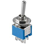 Kippschalter Miniatur, 2x UM, 6 Pins, blaues Gehäuse- VPE: 1