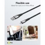 Lightning USB-A Textilkabel mit Metallsteckern, 0,5 m, 0.5m- VPE: 1