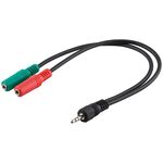 PC Headset Adapter, 1x 3,5 mm AUX 4-pol. zu 2x 3,5 mm AUX 3-pol., 0.3m- VPE: 1