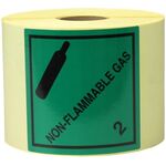 Etiketten Maße 100x100mm Papier grün Aufdruck Non Flammable Gas TRANSPAK