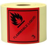 Etiketten Maße 100x100mm Papier rot Aufdruck Flammable Liquid TRANSPAK