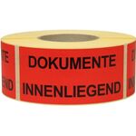 Warnetiketten Maße 145x70mm Papier rot DOKUMENTE innenliegend TRANSPAK