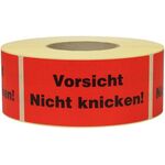 Warnetiketten Maße 145x70mm Papier rot Vorsicht Nicht knicken TRANSPAK