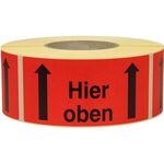 Warnetiketten Maße 145x70mm Papier rot Hier oben TRANSPAK