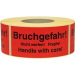 Warnetiketten Maße 145x70mm Papier rot Bruchgefahr Nicht werfen! Fragile!
