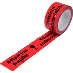 Warnklebeband Breite 50mm L.66m S.52µ PP rot Aufdruck Vorsicht zerbrechlich - VPE: 12