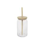 Trinkglas Bambusdeckel+ Halm - 6 VPE