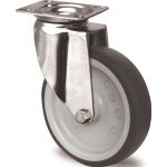Lenkrolle D.100mm Trgf.100kg m.Platte Platten-B.67mm Gleitlager VA TPE TECWERK