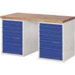 Werkbank Ser.BK 650 B1500xT700xH840mm Buche lichtgrau/blau 12 Schubl.TECWERK