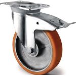Schwerlastlenkrolle D.160mm Trgf.800kg Totalfesteller Guß-PU