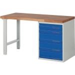 Werkbank Ser.BK 650 B1500xT700xH840mm Buche massiv grau/blau 5 Schubl.TECWERK
