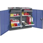 Werkzeug-/Beistellschrank H1000xB1000xT500mm 2Schubl.,4Bd.anthrazit/blau TECWERK