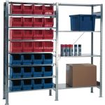 Steckregal H2000xB1000xT400mm Grundregal 8 Stahlböden 12xMK3 blau,16xMK3 rot TW