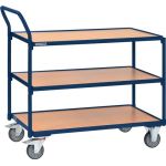 Tischwagen 3 Ladeflächen L850xB500mm saphirblau Trgf.300kg Bügel senkr.TECWERK