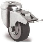 Lenkrolle m.Festst.D.100mm Trgf.100kg m.Rückenloch 11mm Kugell.Gum.grau TECWERK