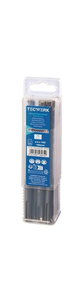Hammerbohrer Großpackung D.6,0mm Arbeits-L.100mm L.160mm SDS-plus 10 St.TECWERK
