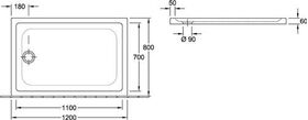 V&B Duschwanne O.NOVO R-eck mit Antirutsch 1200x800x60mm we