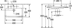 V&B Aufsatzwaschtisch O.NOVO 650x460mm ohne ÜL we