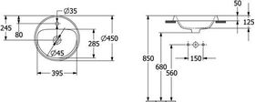 V&B Einbauwaschtisch ARCHITECTURA d= 450mm, ohne ÜL, rund we