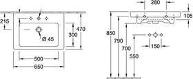 V&B Waschtisch SUBWAY 2.0 650x470mm, mit ÜL we
