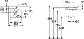 V&B Handwaschbecken SUBWAY 3.0 370x305mm m ÜL m HL stone white C+