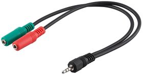 PC Headset Adapter, 1x 3,5 mm AUX 4-pol. zu 2x 3,5 mm AUX 3-pol., 0.3m- VPE: 1