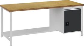 Werkbank grau lichtgrau B2000xH859xT750mm Buche Multiplex 40mm 1 Schubl.1 Tür