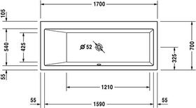 Duravit Rechteck-Badewanne VERO 1700x700mm, 1 Rückenschräge links weiß