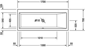 Duravit Rechteck-Badewanne VERO 1700x700mm, 1 Rückenschräge rechts weiß