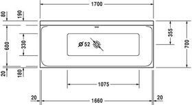 Duravit Rechteck-Badewanne P3 Comforts 1700x700mm, 1 Rückenschräge links weiß