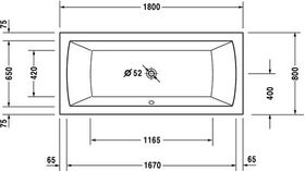 Duravit Rechteck-Badewanne DARO 2 Rückenschrägen 1800x800mm weiß