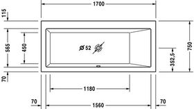 Duravit Rechteck-Badewanne VERO 1700x750mm, 1 Rückenschräge rechts weiß