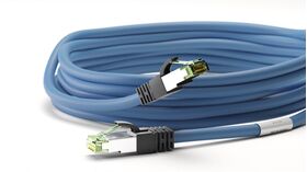 RJ45 (CAT 6A, 500 MHz) Patchkabel mit CAT 8.1 S/FTP Rohkabel, blau, 10m- VPE: 1