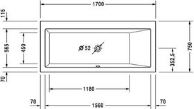 Duravit Rechteck-Whirlwanne VERO 160 l 170x75 we 1 RS rechts Jet-System