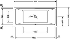 Duravit Whirlwanne VERO AIR 180x80 Einbauversion 2 RS we Air-System