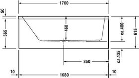 Duravit Rechteck-Badewanne VERO 1700x750mm, 1 Rückenschräge links weiß