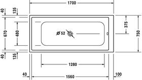 Duravit Rechteck-Badewanne DURASTYLE 1700x750mm weiß