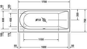 Duravit Rechteck-Badewanne DARLING NEW 1700x750mm, 1 Rückenschräge rechts weiß