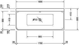 Duravit Badewanne P3 Comforts Ecke re 1800x800mm 2 Rückenschrägen weiß