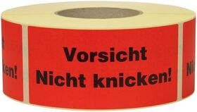 Warnetiketten Maße 145x70mm Papier rot Vorsicht Nicht knicken TRANSPAK