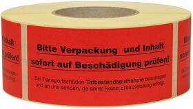 Warnetiketten Maße 145x70mm Papier rot Verpackung u. Inhalt auf Beschäd. prüfen