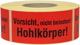 Warnetiketten Maße 145x70mm Papier Vorsicht nicht belastbarer Hohlkörper!